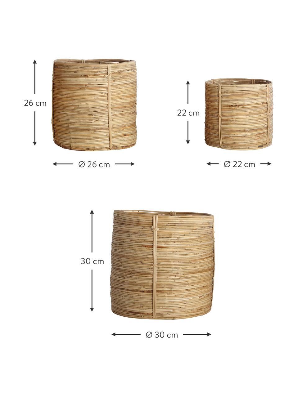 Aufbewahrungskörbe Chaka, 3er-Set, Rattan, Bambus, Braun, Set mit verschiedenen Größen