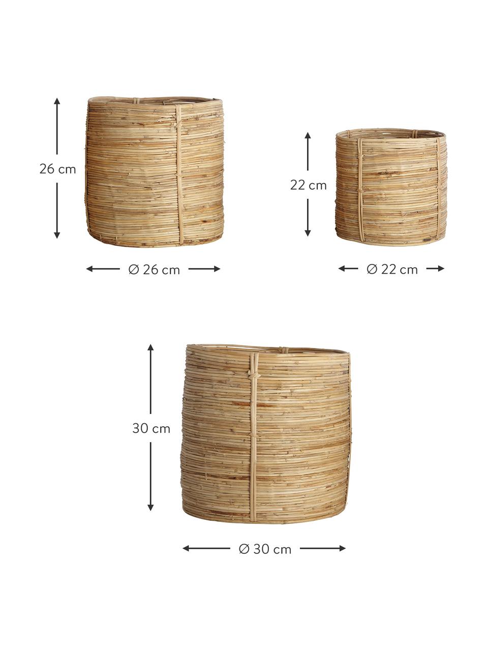 Súprava úložných košov Chaka, 3 diely, Ratan, bambus, Hnedá, Súprava s rôznymi veľkosťami