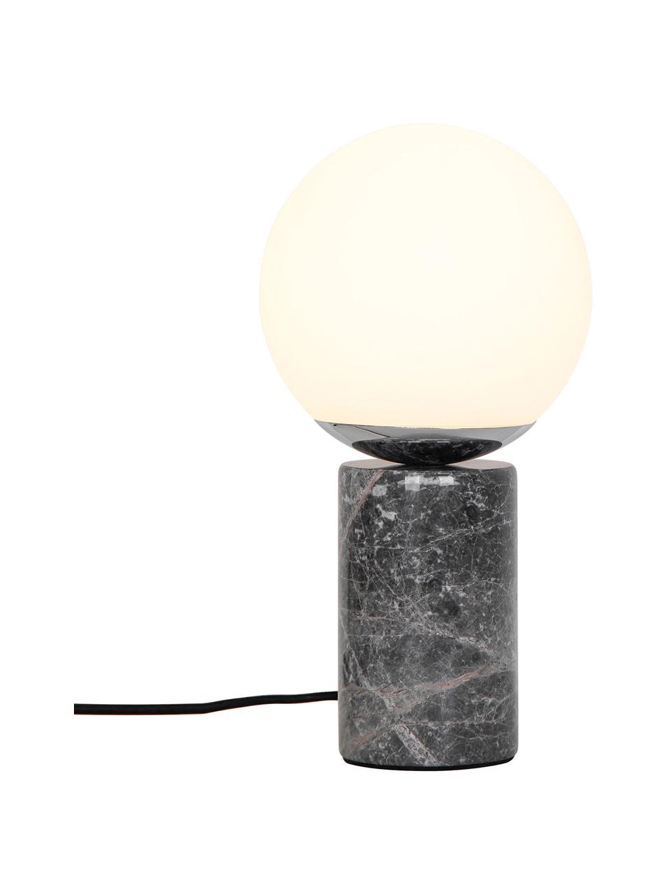 Lámpara de mesa pequeña de mármol Lilly, Pantalla: vidrio, Cable: cubierto en tela, Blanco crema, mármol gris, Ø 15 x Al 29 cm