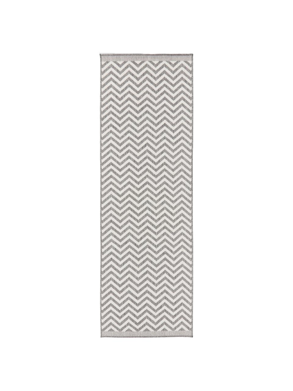 Dubbelzijdige in- & outdoor loper Palma, met zigzag patroon, 100% polypropyleen, Grijs, crèmekleurig, 80 x 250 cm