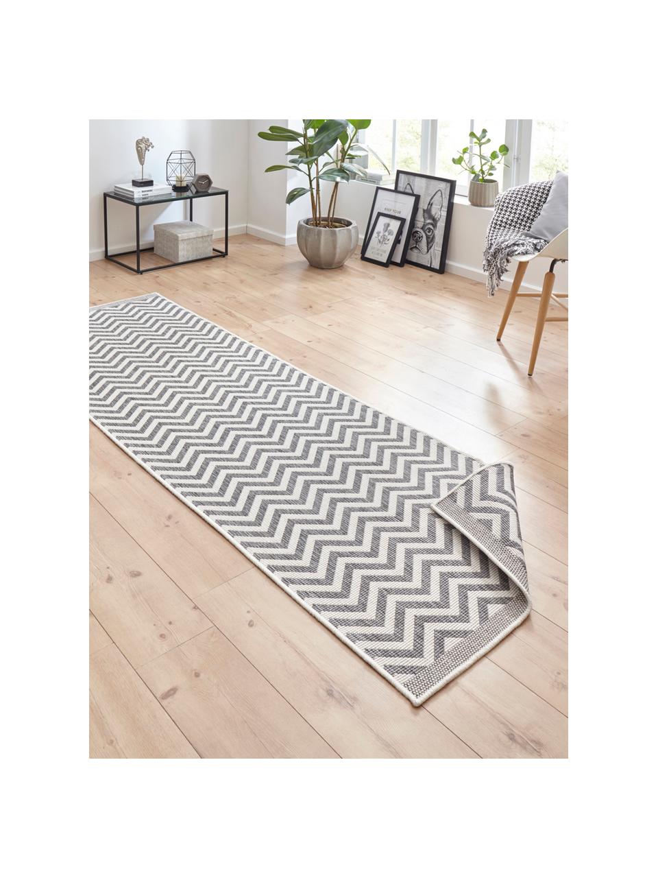 Tapis intérieur extérieur réversible, imprimé zigzag Palma, Gris, crème