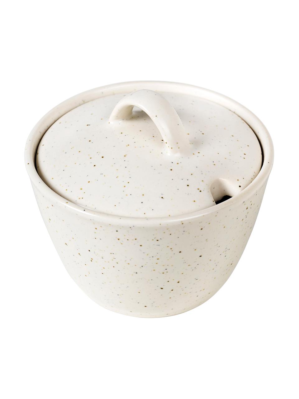 Handgemachte Zuckerdose Nordic Vanilla, Steingut, Cremeweiß, gesprenkelt, Ø 10 x H 7 cm