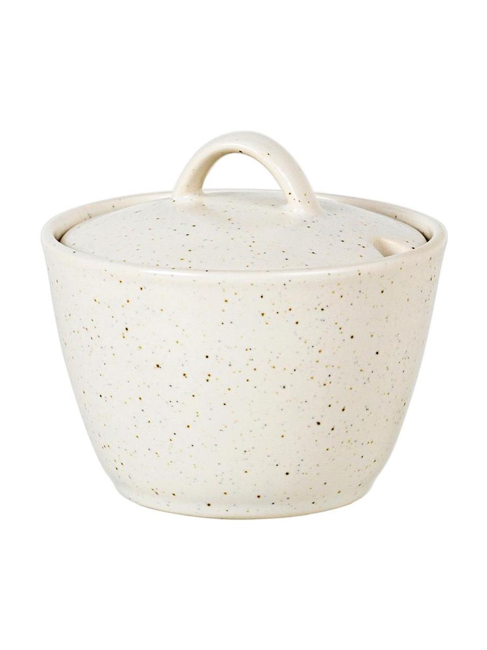 Sucrier rustique fait main Nordic Vanilla, Grès cérame, Blanc crème, moucheté, Ø 10 cm x haut. 7 cm