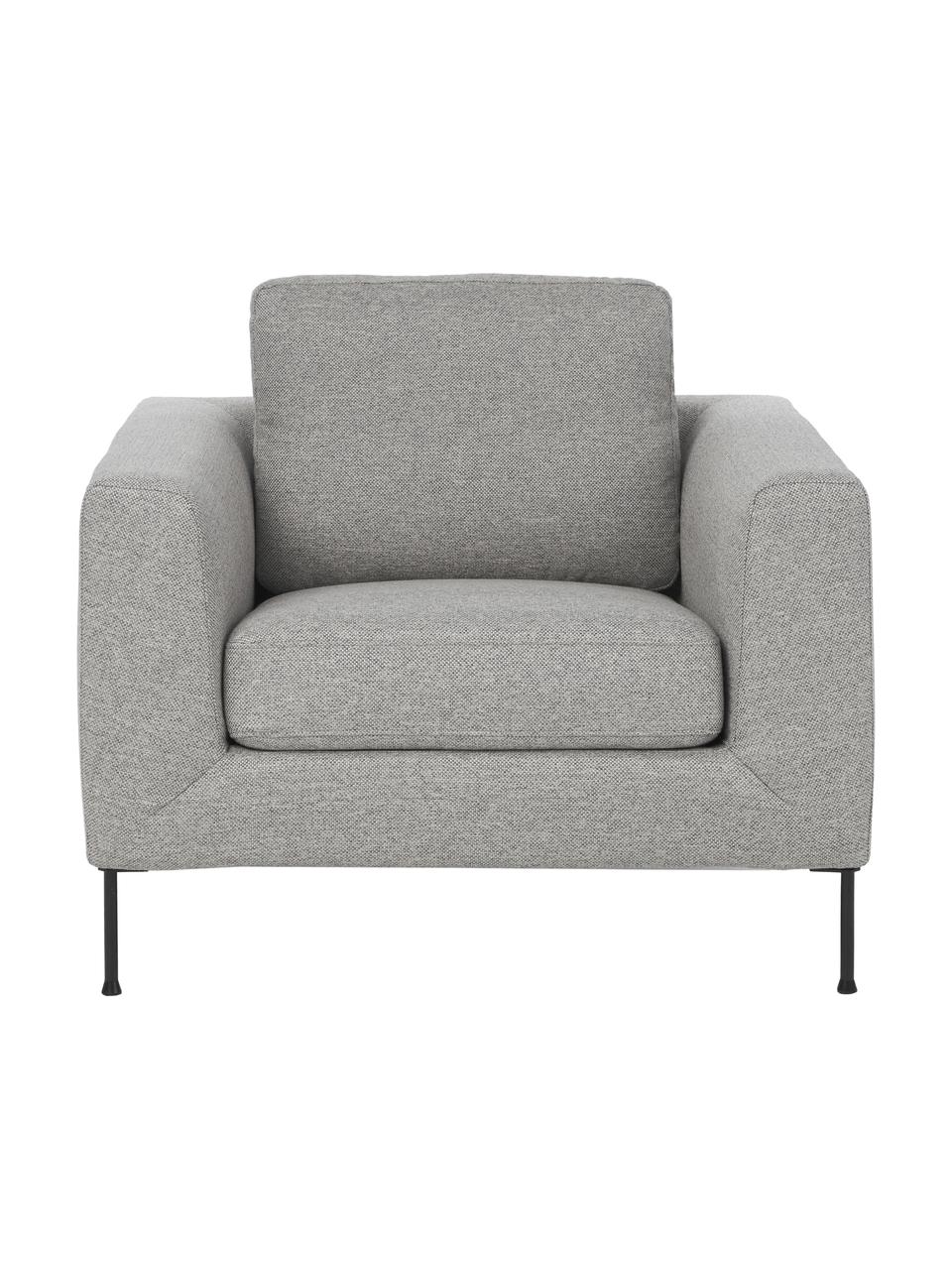 Poltrona con gambe in metallo Cucita, Rivestimento: tessuto (100% poliestere), Struttura: Pino massiccio, certifica, Gambe: metallo laccato, Tessuto grigio chiaro, Larg. 98 x Prof. 94 cm