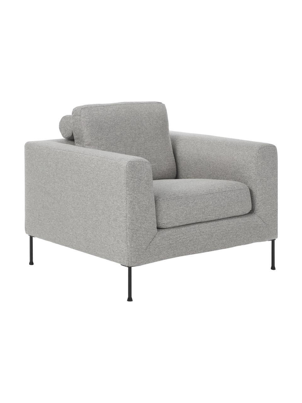 Poltrona con gambe in metallo Cucita, Rivestimento: tessuto (100% poliestere), Struttura: Pino massiccio, certifica, Gambe: metallo laccato, Tessuto grigio chiaro, Larg. 98 x Prof. 94 cm