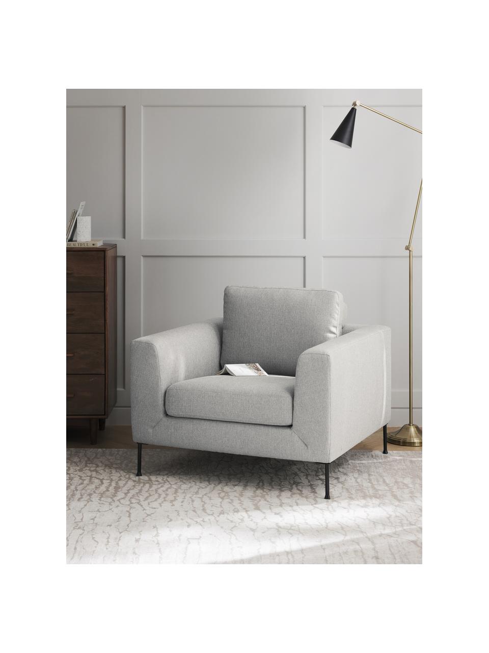 Fauteuil lounge Cucita, Tissu gris, larg. 98 x prof. 94 cm