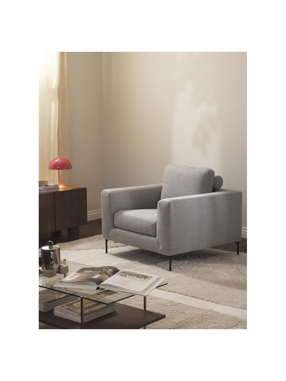 Sofa fauteuil Cucita, Bekleding: geweven stof (100% polyes, Frame: massief grenenhout, berke, Poten: gelakt metaal Dit product, Geweven stof grijs, B 98 x D 94 cm