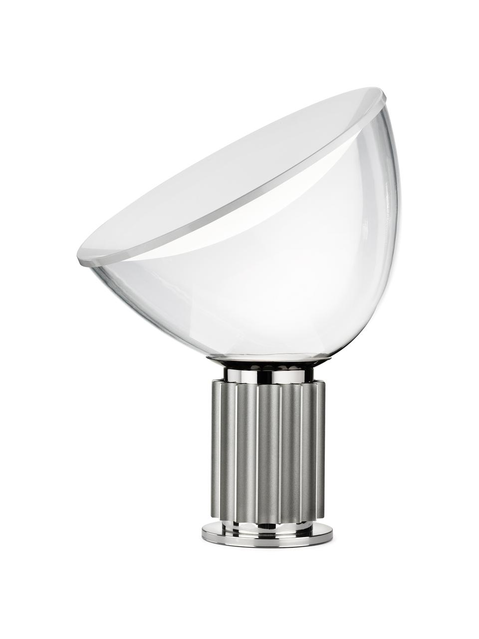 Dimmbare LED-Tischlampe Taccia Small, mundgeblasen, Lampenschirm: Kunststoff, Glas, Silberfarben, Ø 37 x H 49 cm