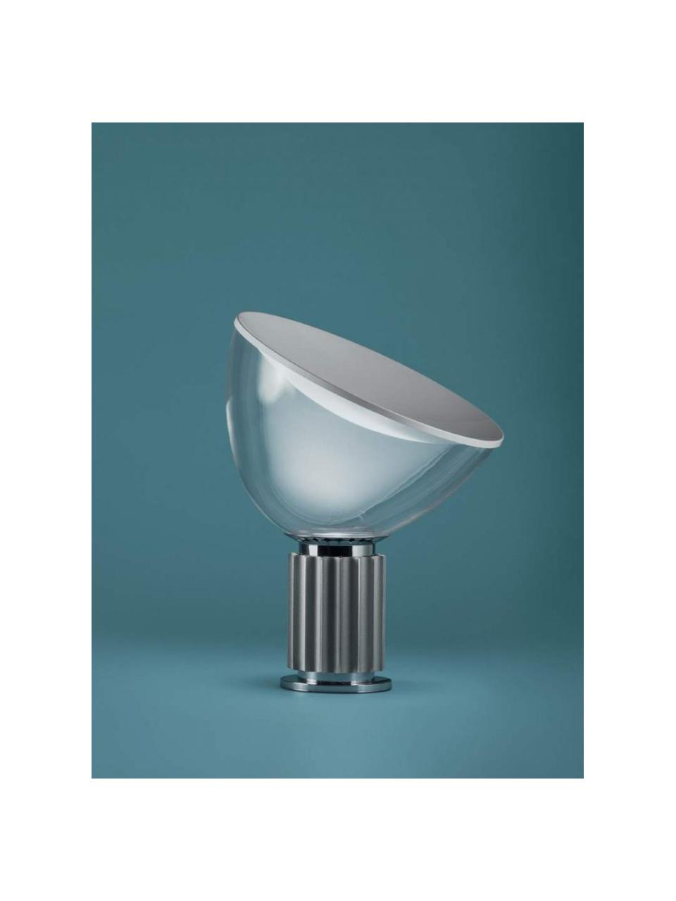 Dimbare LED tafellamp Taccia Small, mondgeblazen, Lampenkap: glas, Zilverkleurig, Ø 37 x H 49 cm