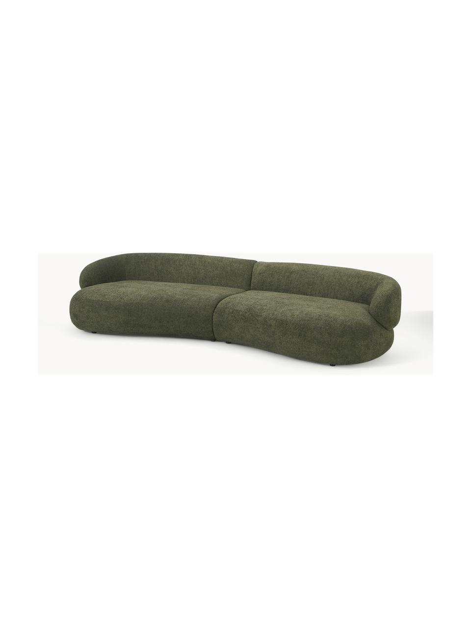 Pohovka z plyšového bouclé Alba (4místná), Tmavě zelená, Š 326 cm, H 112 cm