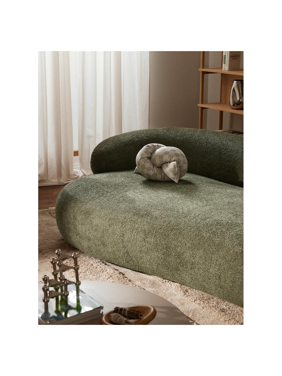 Divano 4 posti in teddy bouclé Alba, Rivestimento: 100% poliestere Il rivest, Struttura: legno massiccio di abete,, Piedini: plastica Questo prodotto , Teddy-bouclé verde scuro, Larg. 326 x Prof. 112 cm