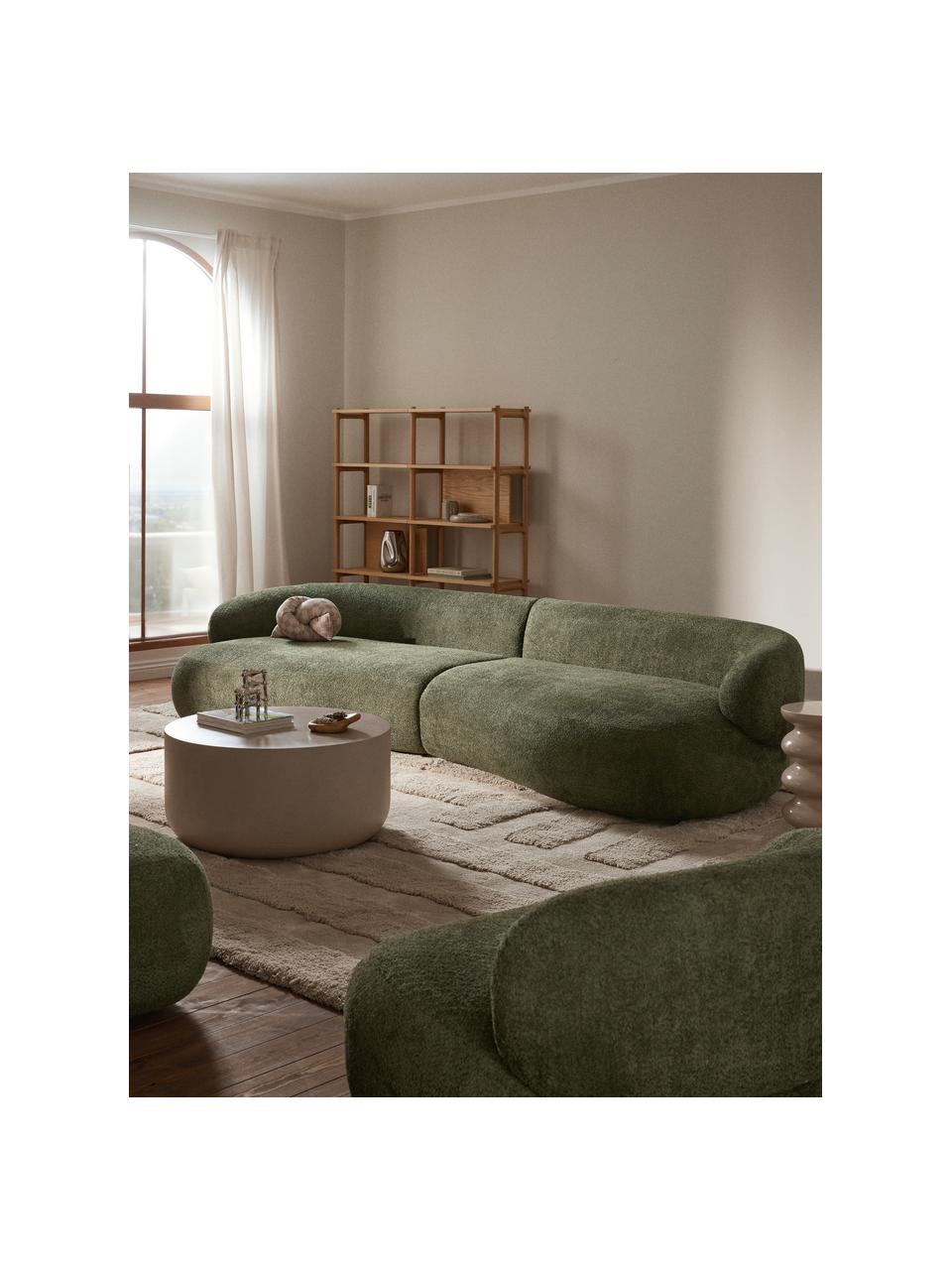 Divano 4 posti in teddy bouclé Alba, Rivestimento: 100% poliestere Il rivest, Struttura: legno massiccio di abete,, Piedini: plastica Questo prodotto , Teddy-bouclé verde scuro, Larg. 326 x Prof. 112 cm