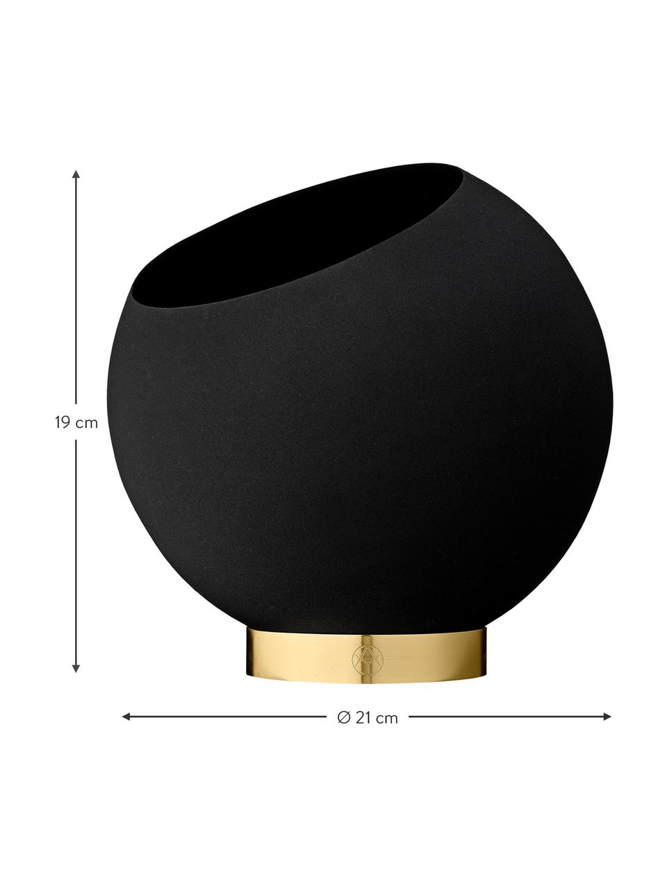 Großer Übertopf Globe aus Metall, Übertopf: Metall, pulverbeschichtet, Fuß: Edelstahl, beschichtet un, Schwarz, Ø 21 x H 19 cm