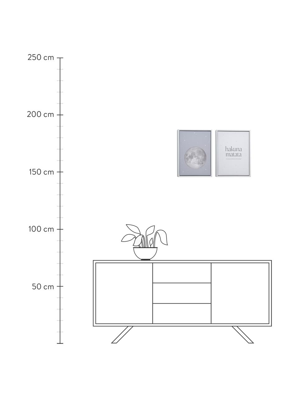 Set 2 stampe digitali incorniciate Ludmila, Cornice: legno, Immagine: tela, pannello di fibra a, Bianco, multicolore, Larg. 30 x Alt. 42 cm