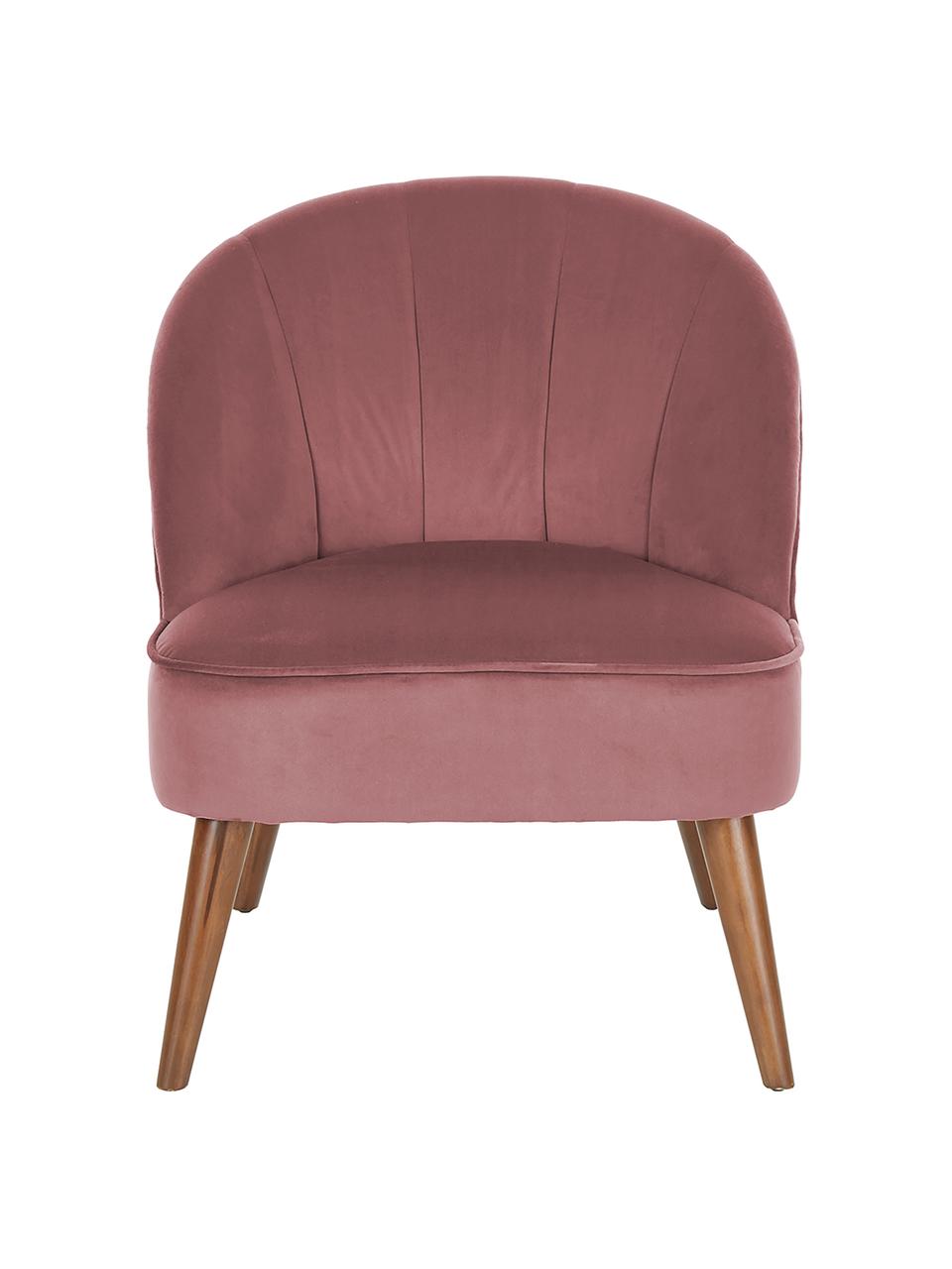 Fluwelen fauteuil Aya in roze, Bekleding: fluweel (polyester), Poten: berkenhout, gelakt, Teddy crèmewit, B 73 x D 64 cm