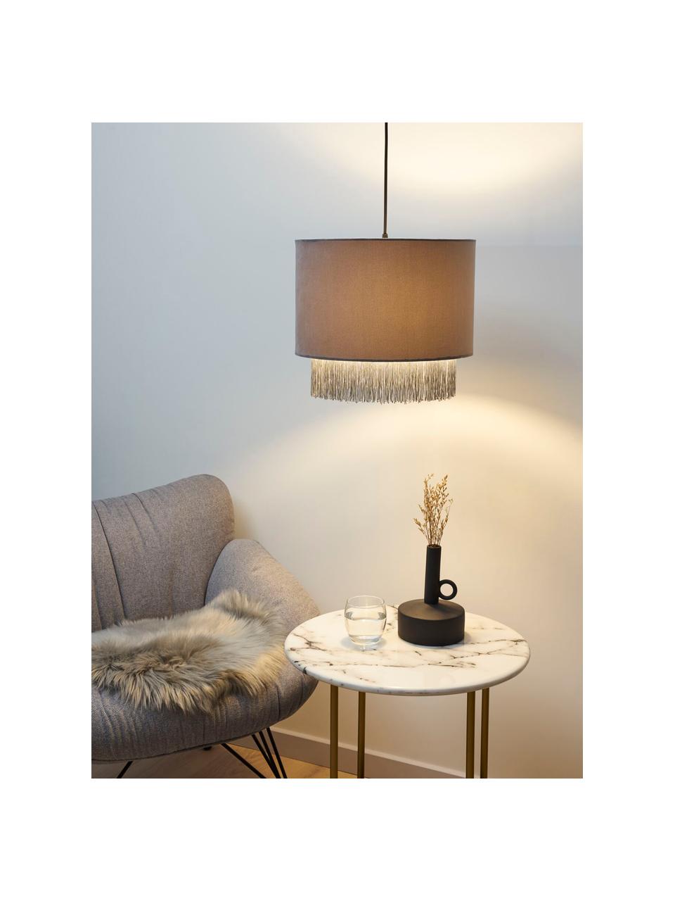 Hanglamp Noble Reverie met fluwelen lampenkap, Lampenkap: fluweel, Baldakijn: kunststof, Grijs, Ø 38 x H 33 cm