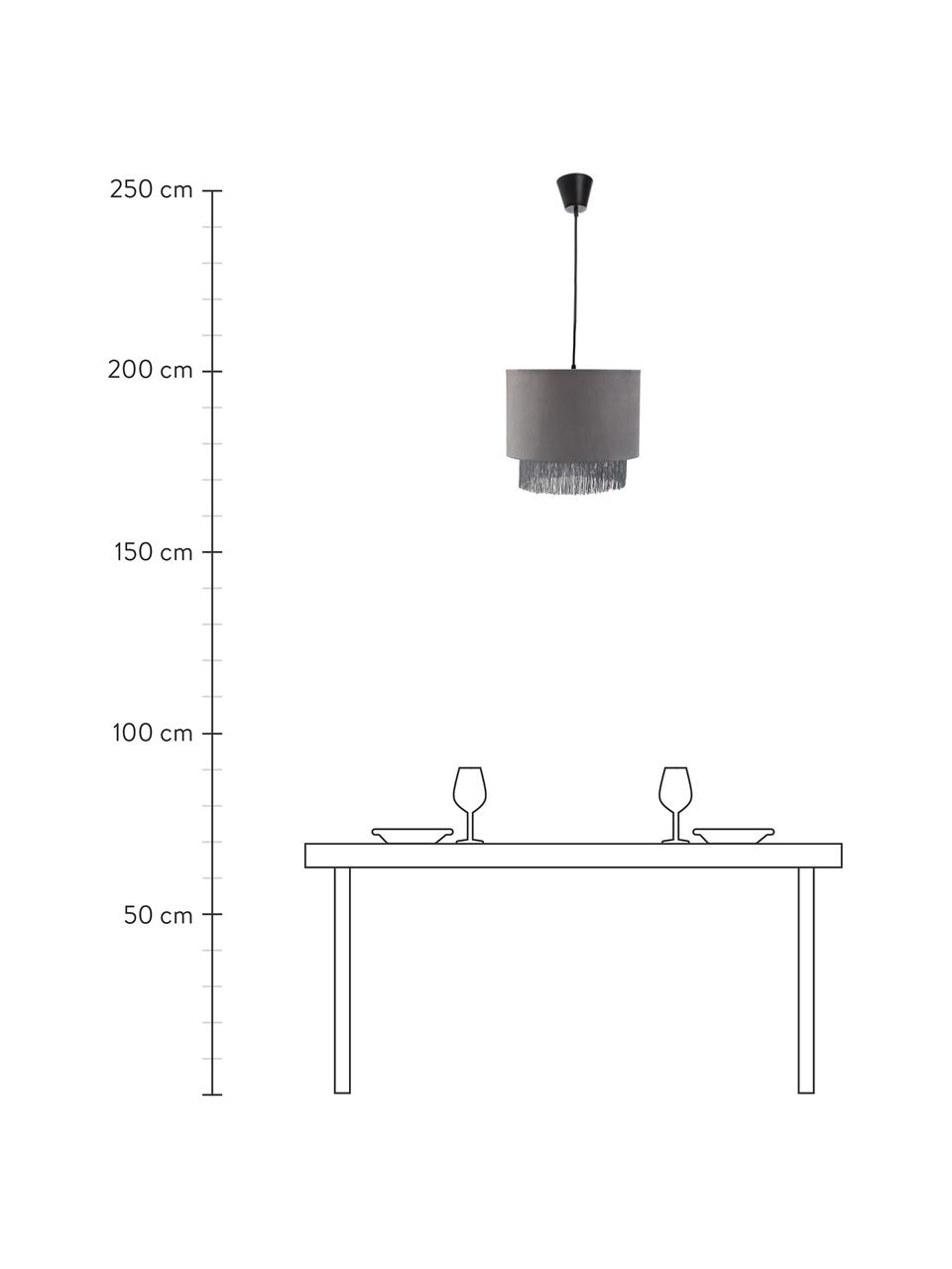 Hanglamp Noble Reverie met fluwelen lampenkap, Lampenkap: fluweel, Baldakijn: kunststof, Grijs, Ø 38 x H 33 cm