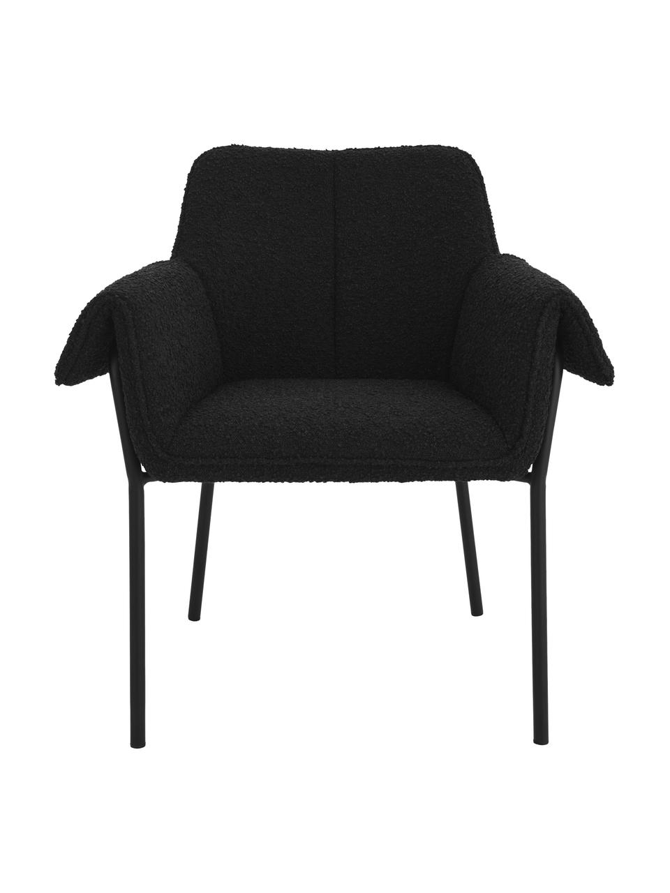 Chaise à accoudoirs tissu bouclé noir Effekt, 2 pièces, Tissu bouclé noir, larg. 73 x prof. 54 cm