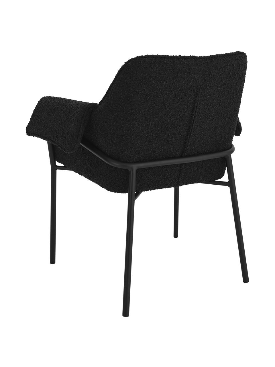 Silla con reposabrazos en tejido bouclé Effekt, 2 uds., Tapizado: 100% poliéster, Patas: metal recubierto, Bouclé negro, An 73 x F 54 cm