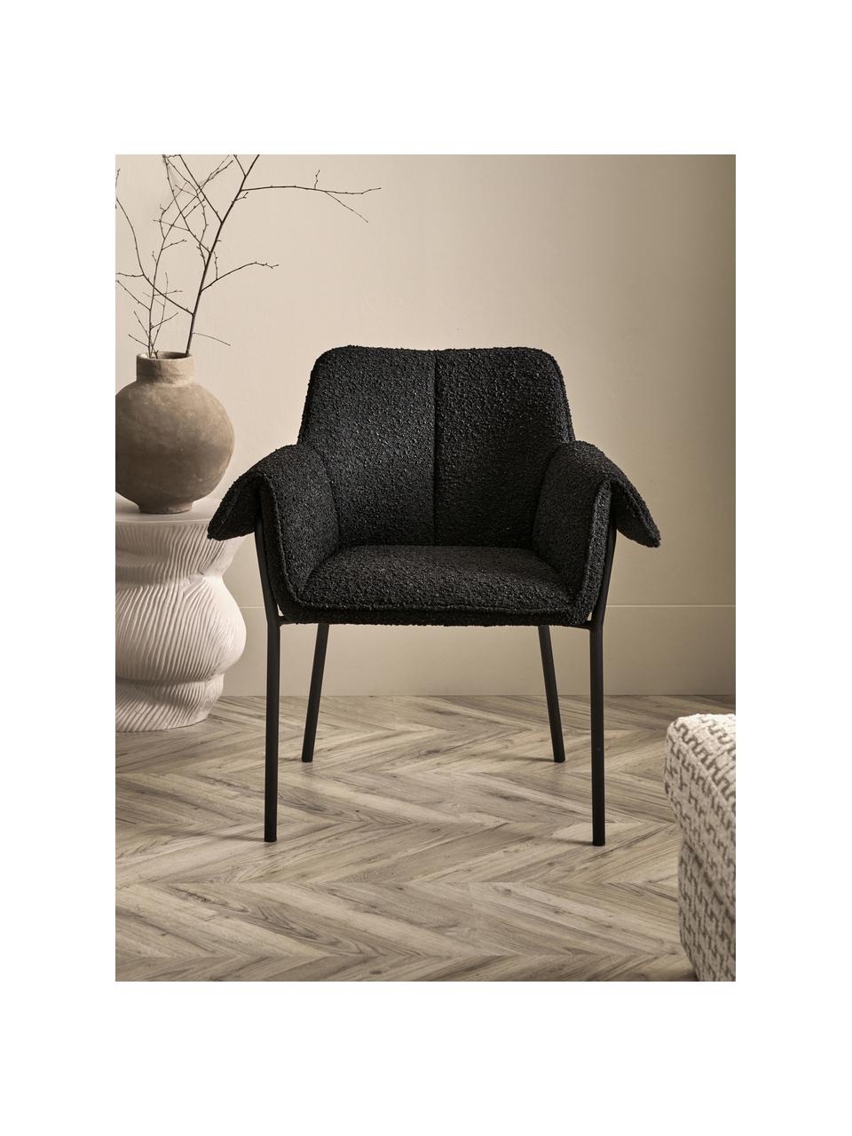 Bouclé fauteuils Effekt in zwart, 2 stuks, Bekleding: 100% polyester, Poten: gecoat metaal, Bouclé zwart, B 73 cm x D 54 cm