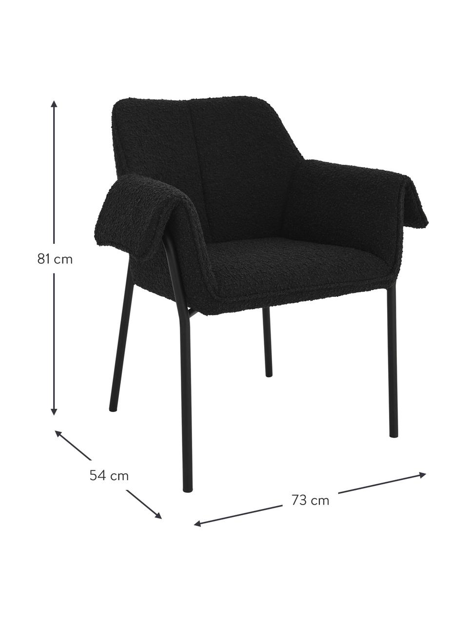 Chaise à accoudoirs tissu bouclé noir Effekt, 2 pièces, Tissu bouclé noir, larg. 73 x prof. 54 cm
