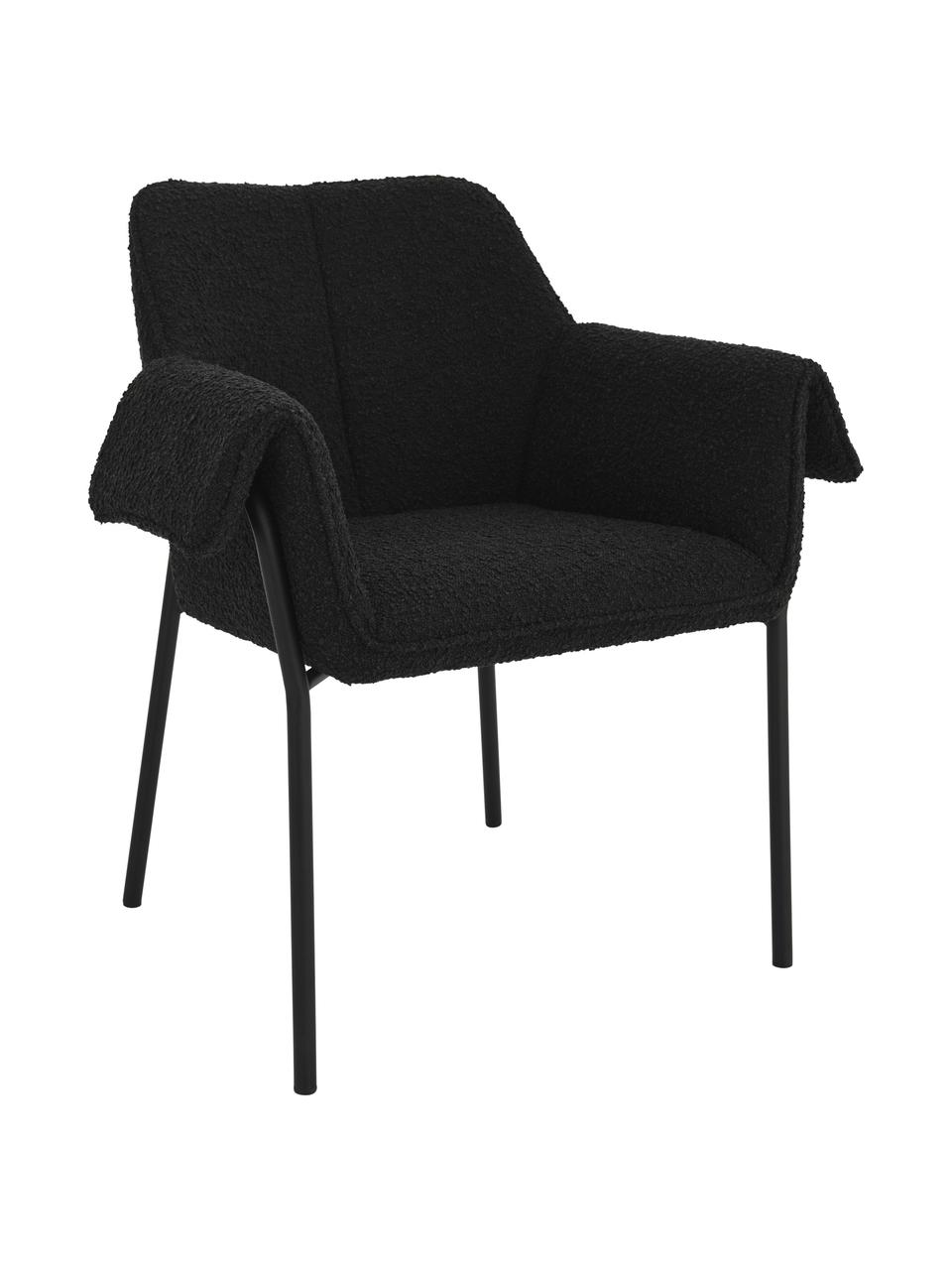 Bouclé fauteuils Effekt in zwart, 2 stuks, Bekleding: 100% polyester, Poten: gecoat metaal, Bouclé zwart, B 73 cm x D 54 cm