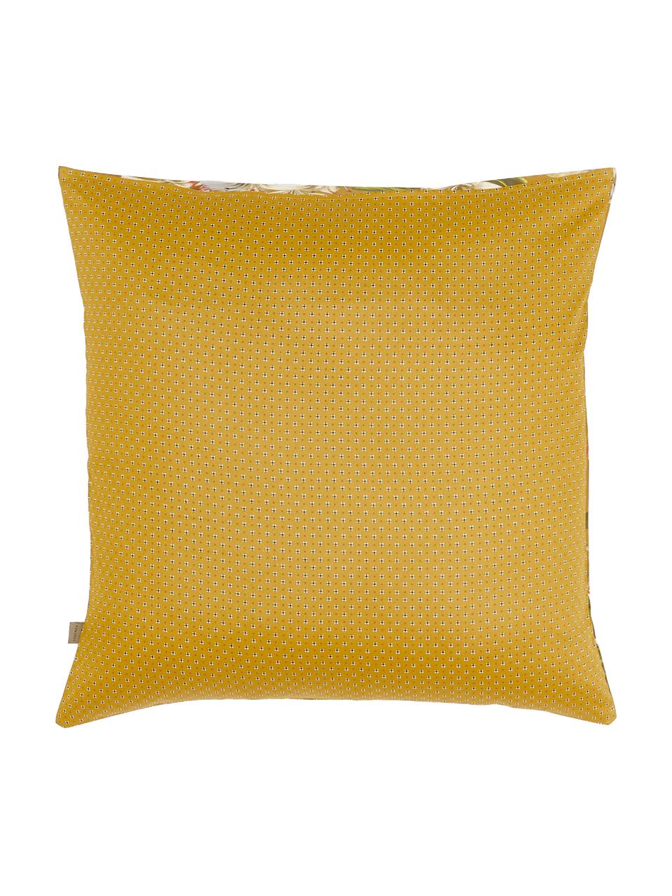 Taie d'oreiller 65x65 réversible en satin de coton Verano, Ocre, vert, tons beiges, rouge, 65 x 65 cm