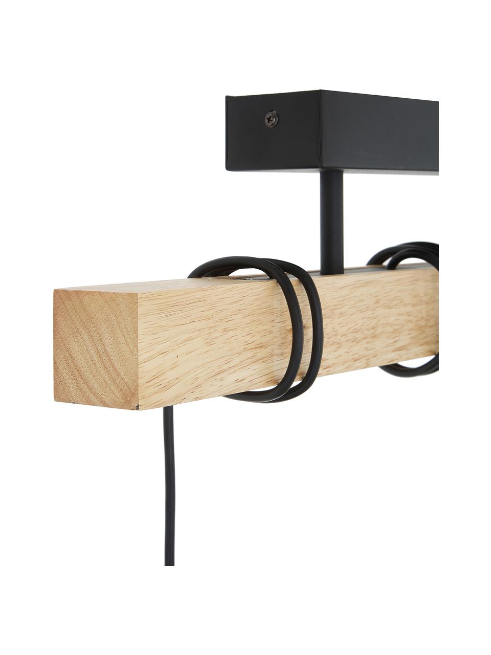 Plafondlamp Townshend van hout, Baldakijn: gelakt staal, Zwart, rubberhout, B 55 x H 36 cm