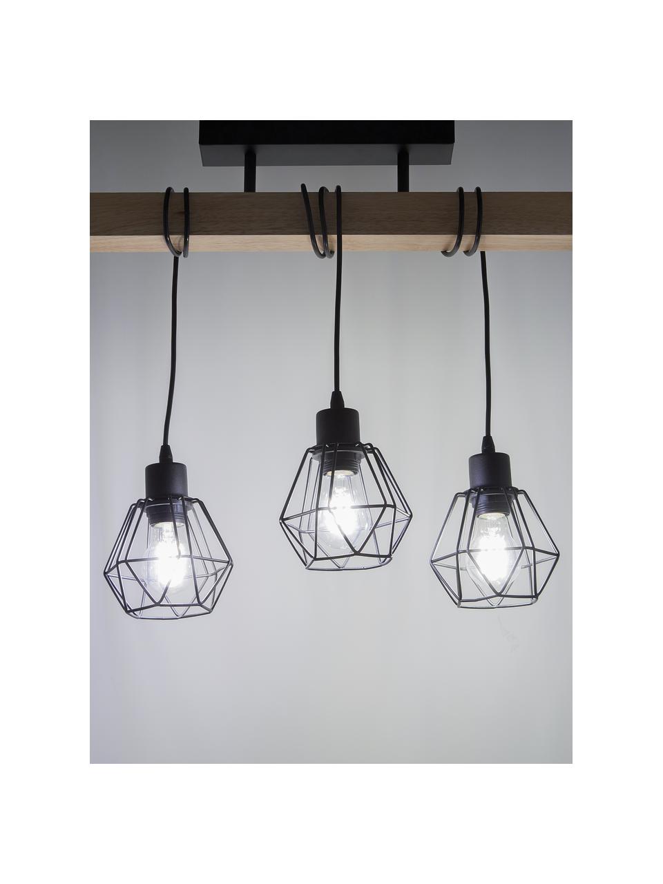 Plafondlamp Townshend van hout, Baldakijn: gelakt staal, Zwart, rubberhout, B 55 x H 36 cm