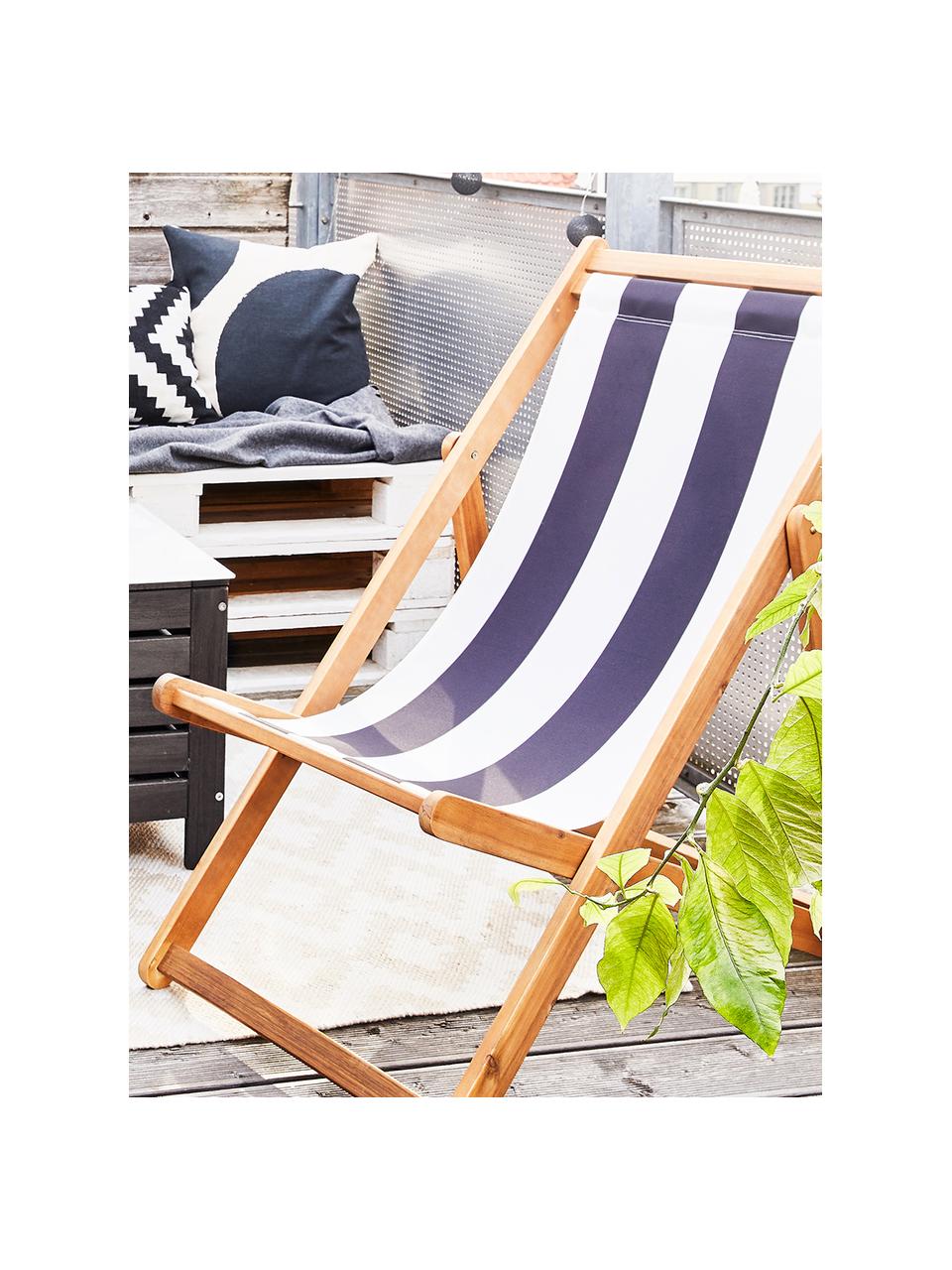 Inklapbare ligstoel Zoe, Frame: geolied acaciahout, Wit, blauw, B 59 x D 91 cm