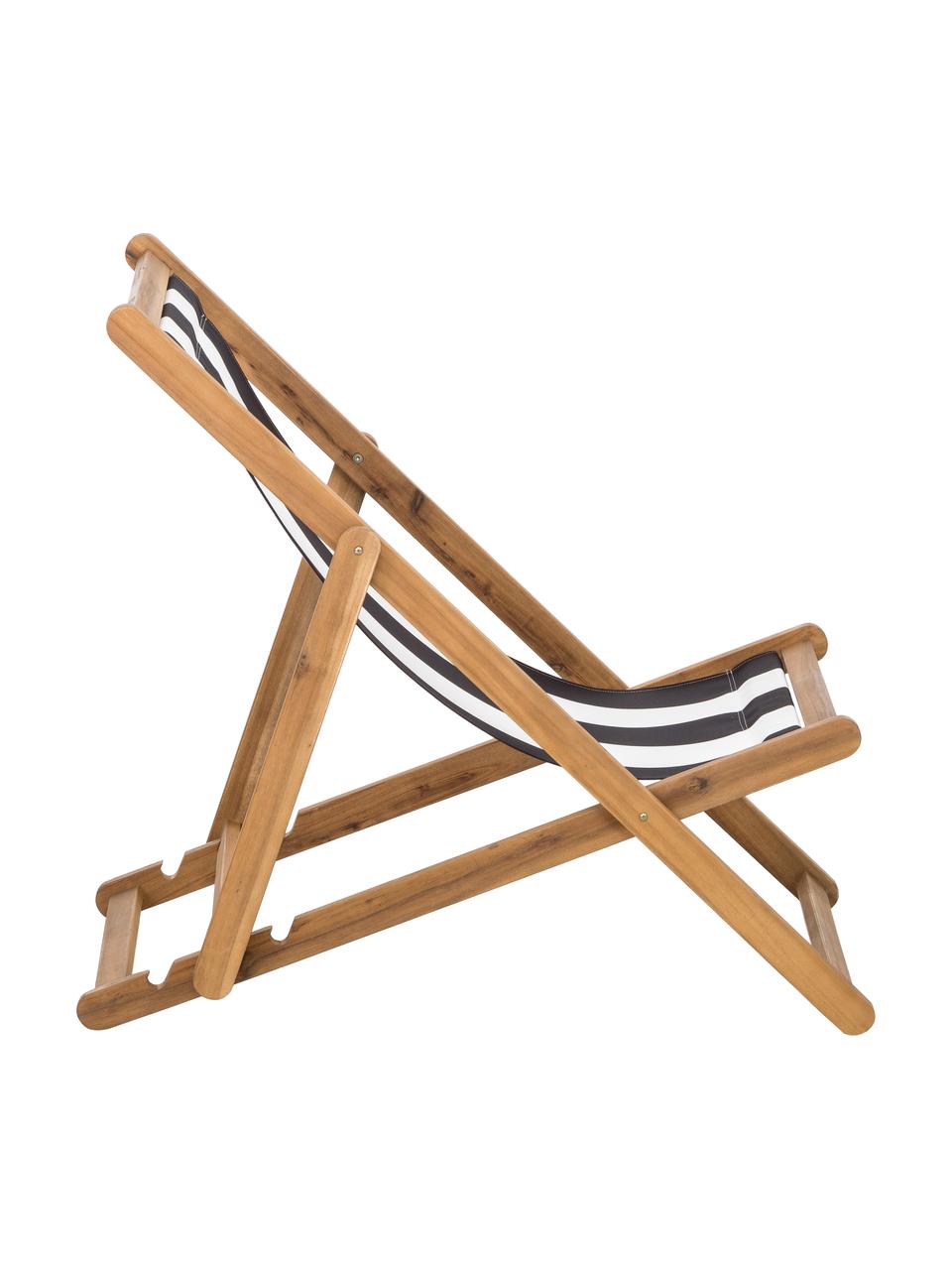 Sedia a sdraio pieghevole Zoe, Struttura: legno di acacia oliato, Bianco, blu, Larg. 59 x Prof. 84 cm