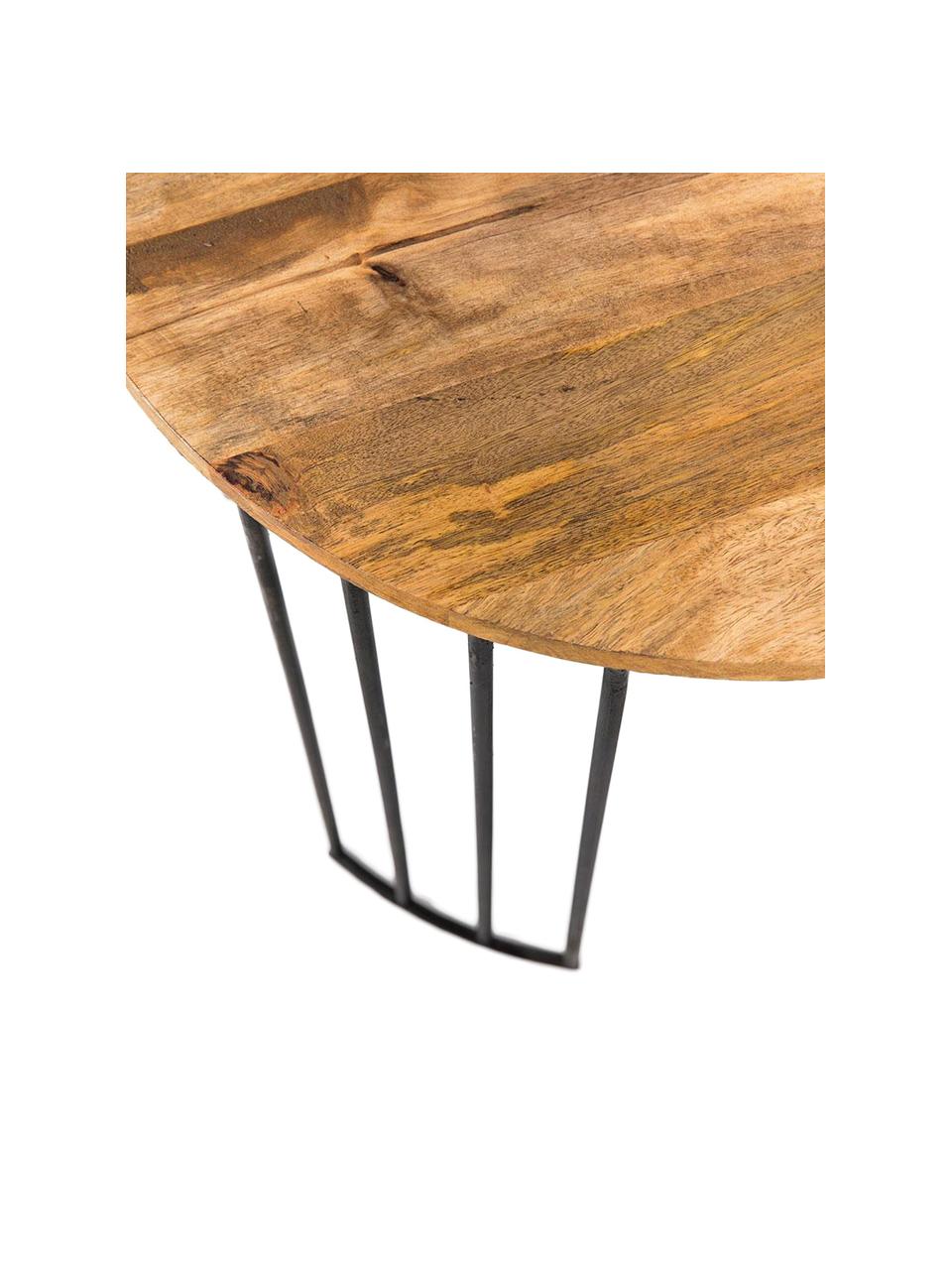 Mesa auxiliar Juliette, Tablero: madera de mango, Patas: hierro, Natural, negro, Ø 58 x Al 50 cm