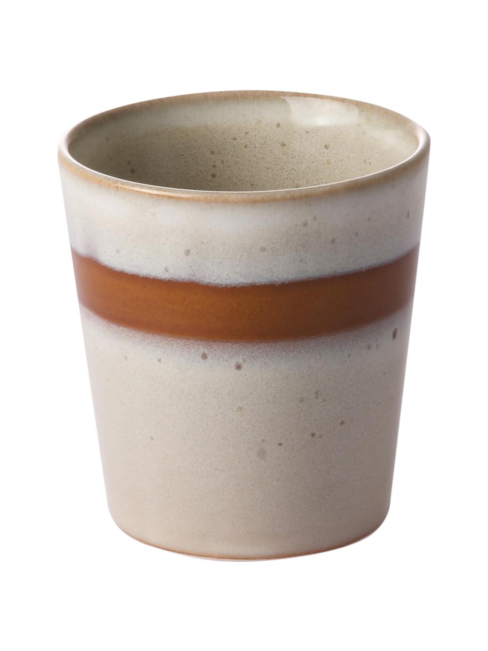 Handgemachte XS Becher 70's im Retro Style, 4-Set, Steingut, Beige, Braun, Ø 8 x H 8 cm