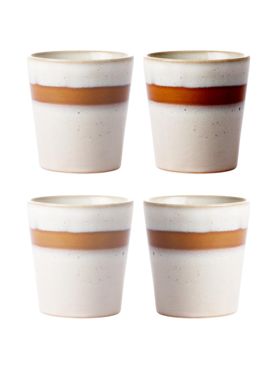 Handgemachte XS Becher 70's im Retro Style, 4-Set, Steingut, Beige, Braun, Ø 8 x H 8 cm