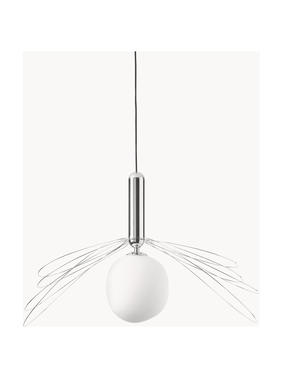 Lámpara de techo grande Dela, Pantalla: vidrio, Cable: plástico, Blanco, plateado, Ø 21 x Al 26 cm