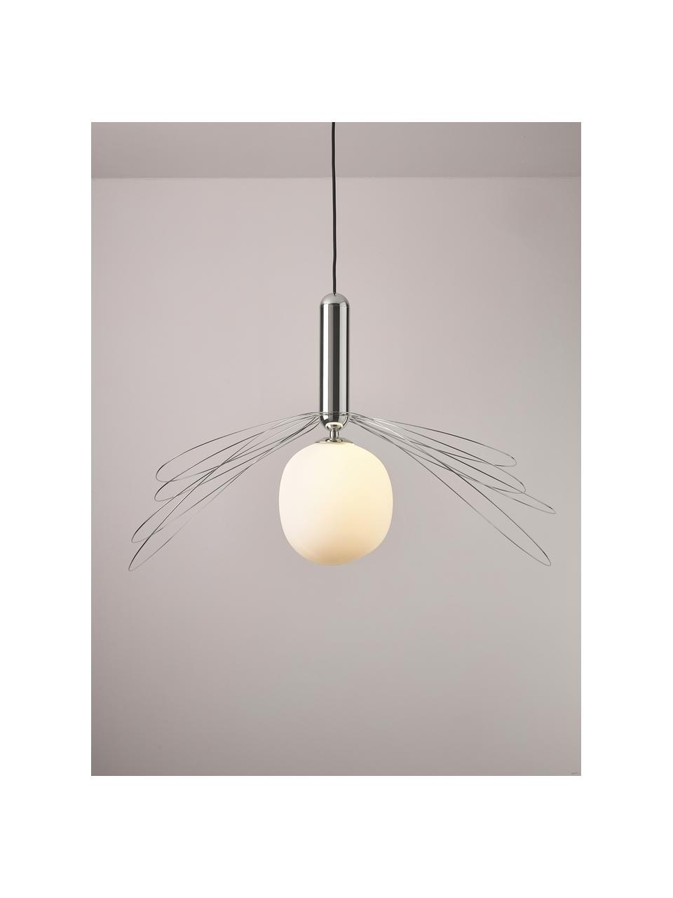 Grote hanglamp Dela, Lampenkap: glas, Wit, zilverkleurig, Ø 21 x H 26 cm