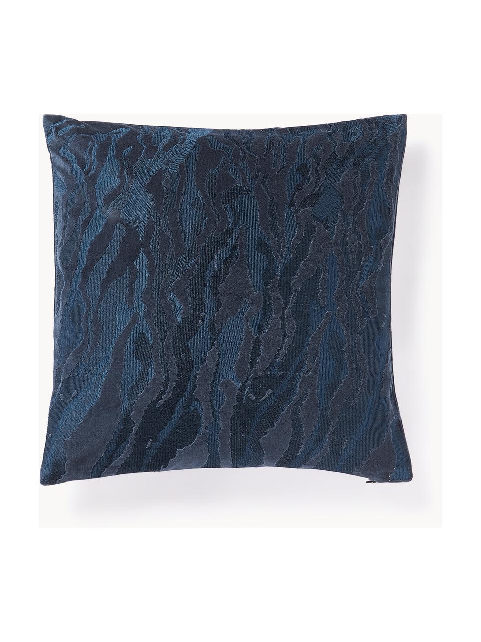 Abstract fluwelen kussenhoes Phoenix, 100% katoen, fluweel, Donkerblauw, B 45 x H 45 cm
