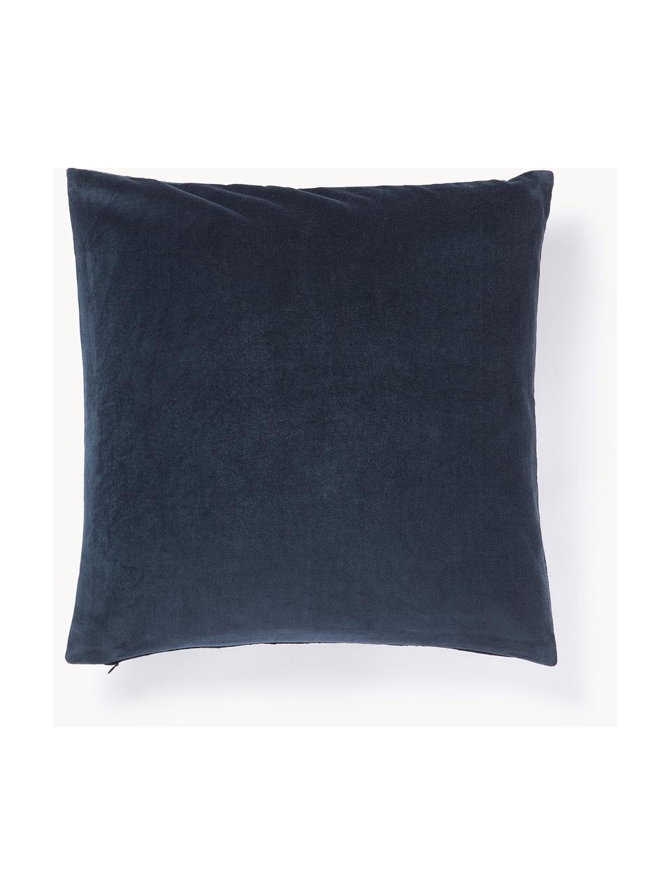 Housse de coussin 45x45 en velours Phoenix, 100 % coton, velours, Bleu foncé, larg. 45 x long. 45 cm