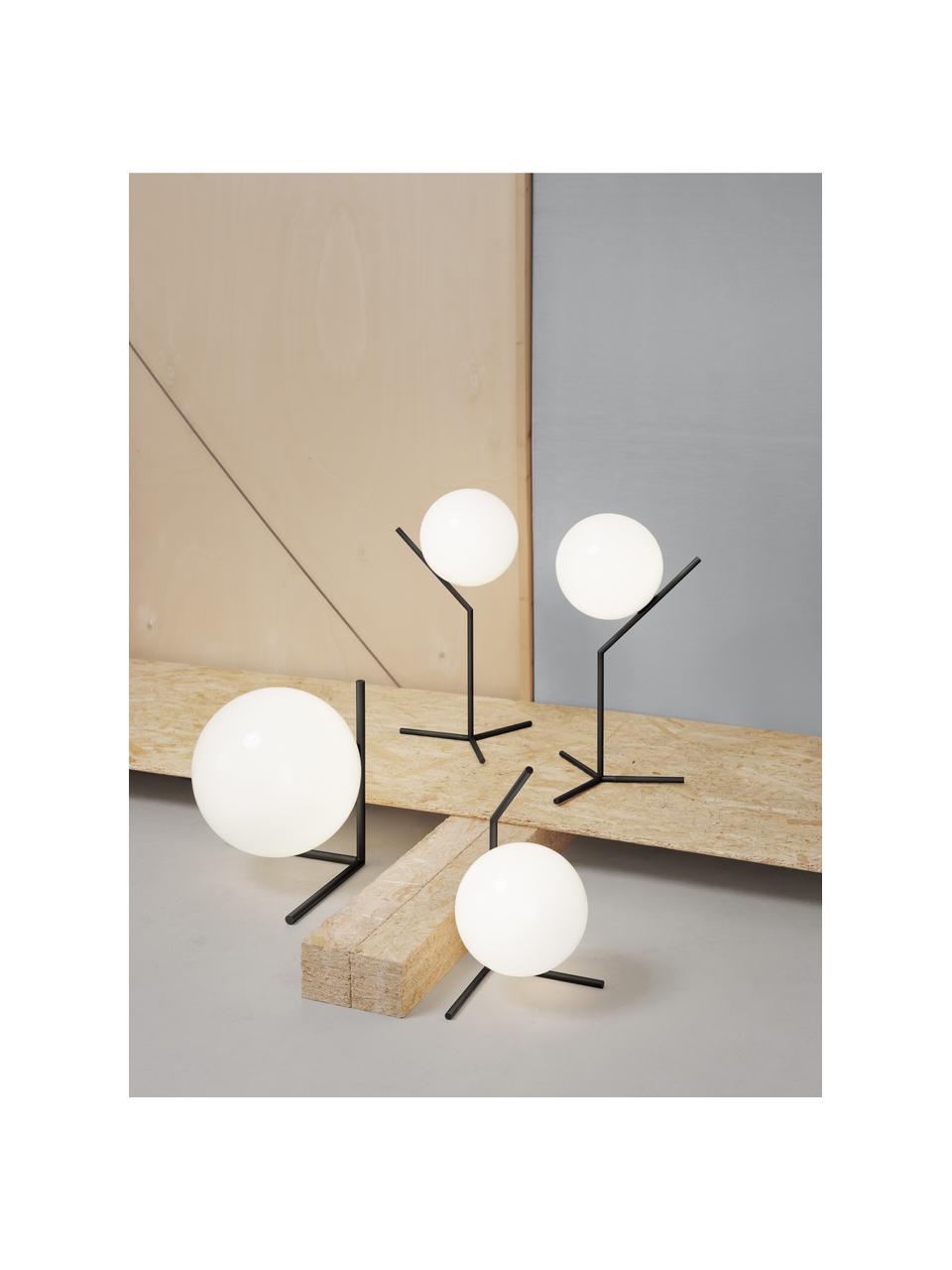 Lampada da tavolo grande in vetro soffiato IC Lights, Paralume: vetro, Struttura: acciaio rivestito, Nero opaco, bianco, Larg. 32 x Alt. 53 cm