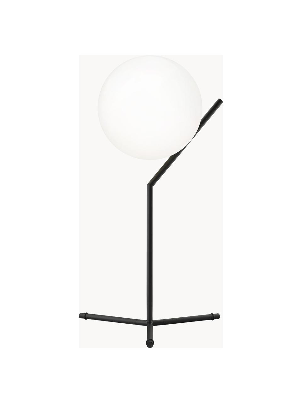 Lampada da tavolo grande in vetro soffiato IC Lights, Paralume: vetro, Struttura: acciaio rivestito, Nero opaco, bianco, Larg. 32 x Alt. 53 cm