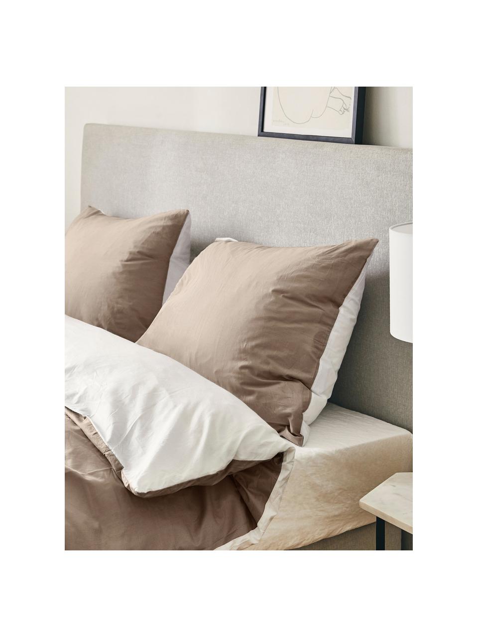 Obojstranná posteľná bielizeň z bavlneného saténu Julia, Béžová, biela, 240 x 220 cm + 2 vankúše 80 x 80 cm