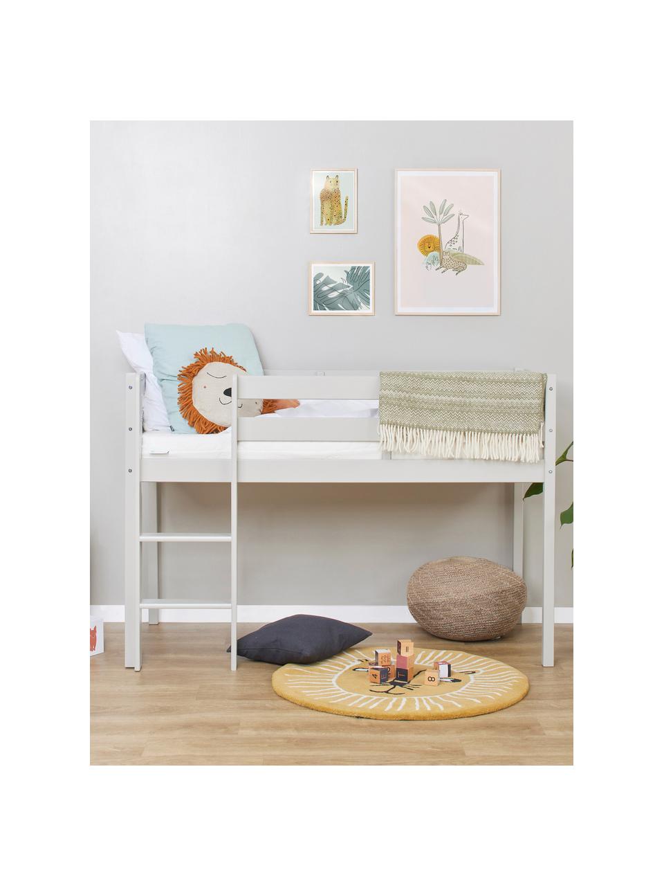 Halbhochkinderbett Eco Comfort aus Kiefernholz, 70 x 160 cm, Massives Kiefernholz, FSC-zertifiziert, Schichtholz, Kiefernholz, greige lackiert, B 70 x L 160 x H 114 cm