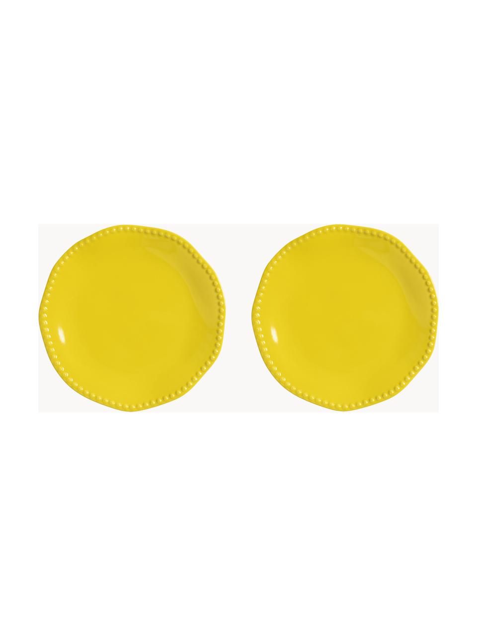 Assiettes plates en porcelaine Fine Bon Chine Perle, 2 pièces, Porcelaine Fine Bone China, Jaune, Ø 27 cm