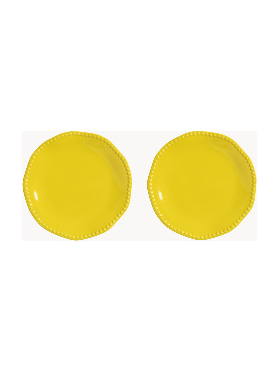 Mělké talíře z kostního porcelánu Fine Bone China Perle, 2 ks, Porcelán Fine Bone China, Žlutá, Ø 27 cm