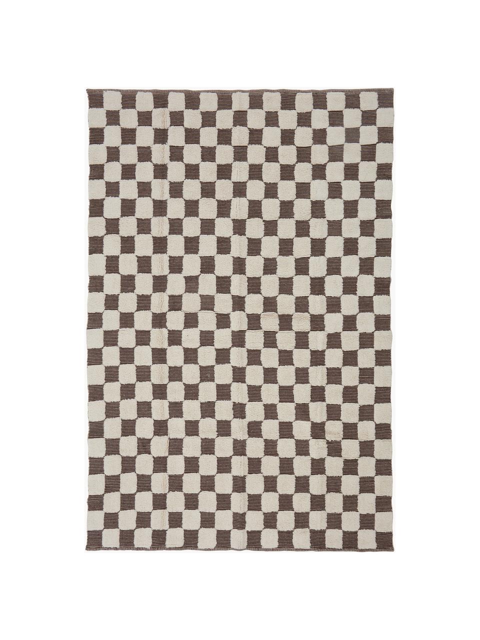 Handgewebter Teppich Penton mit Hoch-Tief-Effekt, 100 % Baumwolle, Cremeweiß, Dunkelbraun, B 170 x L 240 cm (Größe M)