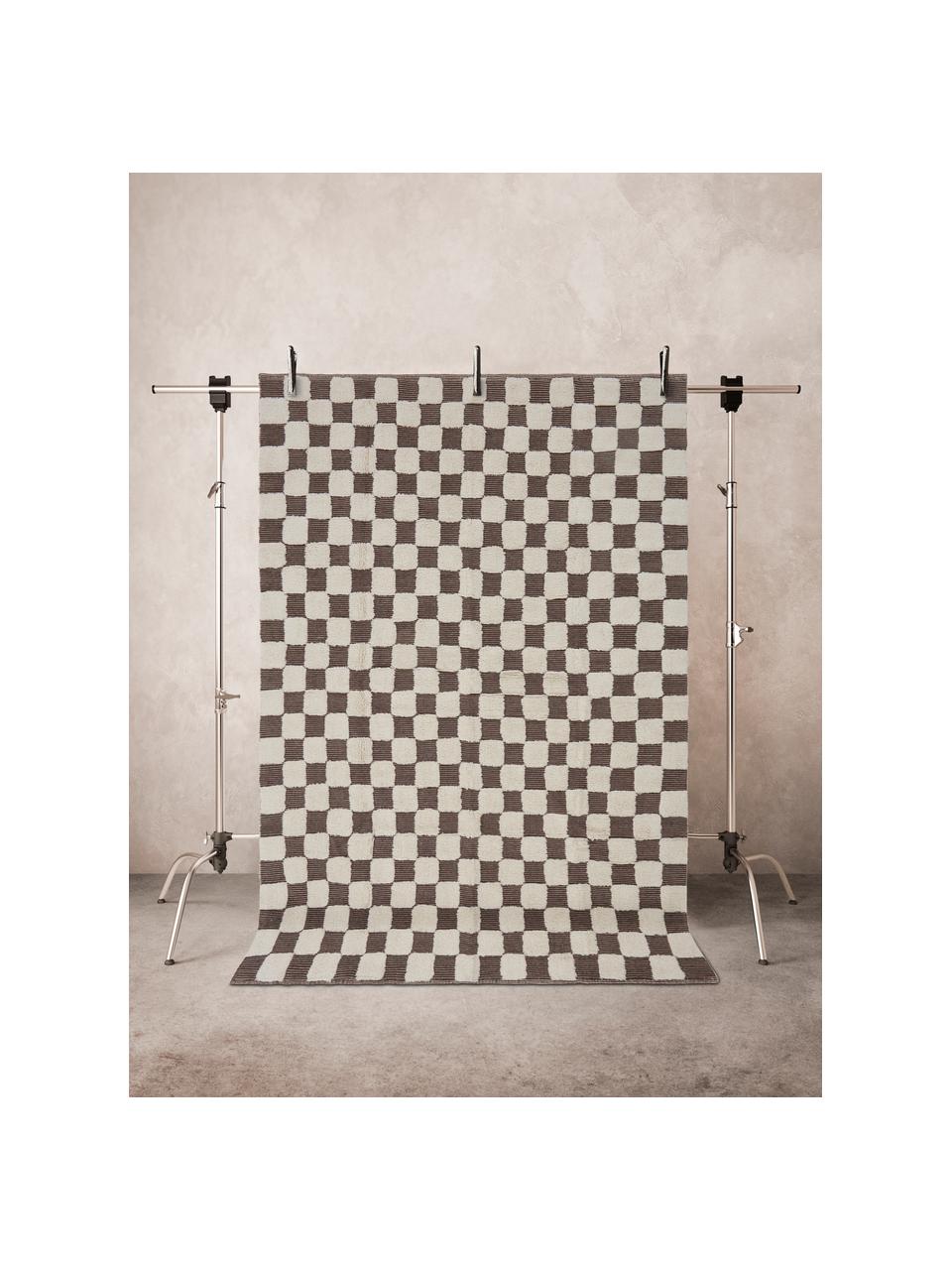 Handgewebter Teppich Penton mit Hoch-Tief-Effekt, 100 % Baumwolle, Cremeweiß, Dunkelbraun, B 170 x L 240 cm (Größe M)
