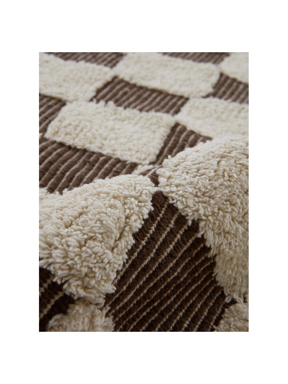 Ručne tkaný koberec s reliéfnym efektom Penton, 100 % bavlna, Krémovobiela, tmavohnedá, Š 170 x D 240 cm (veľkosť M)