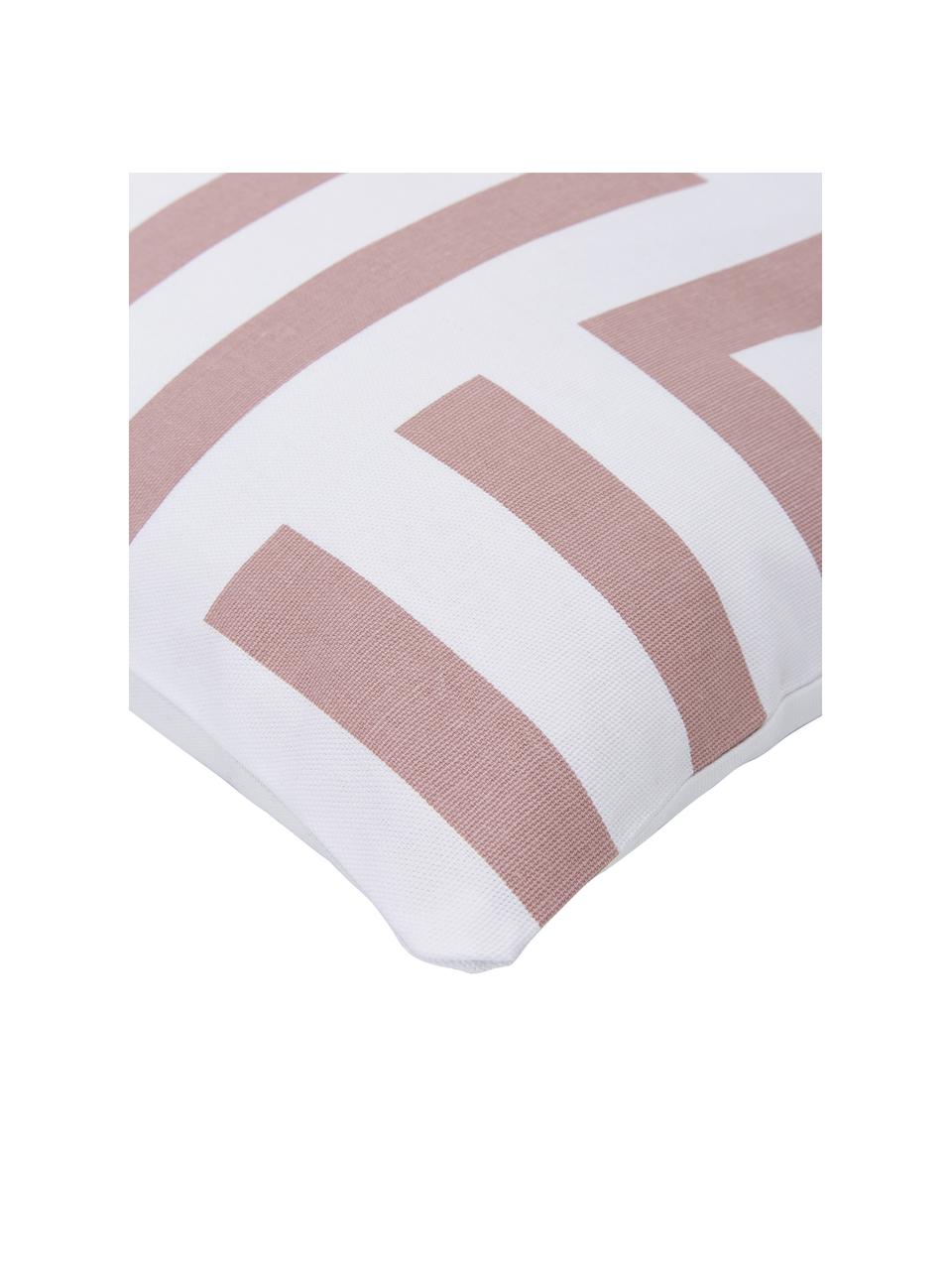 Federa arredo in cotone con motivo grafico Bram, 100% cotone, Bianco, rosa cipria, Larg. 45 x Lung. 45 cm