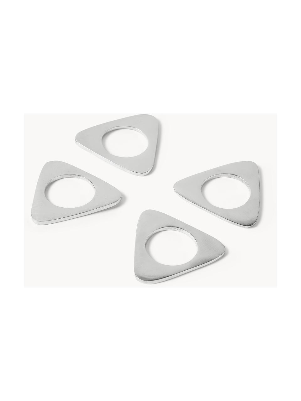 Set di 4 portatovaglioli Triangle, Metallo, Argentato, Larg. 7 x Alt. 7 cm