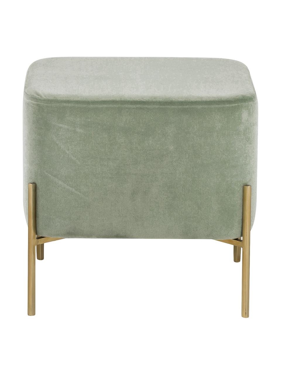 Tabouret velours vert sauge Harper, Vert sauge, couleur dorée, larg. 46 x haut. 44 cm